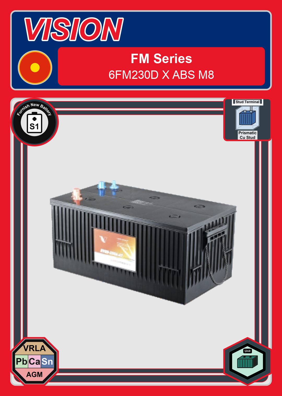 Furnish New Battery Vision FM Series 6FM230D X ABS M8