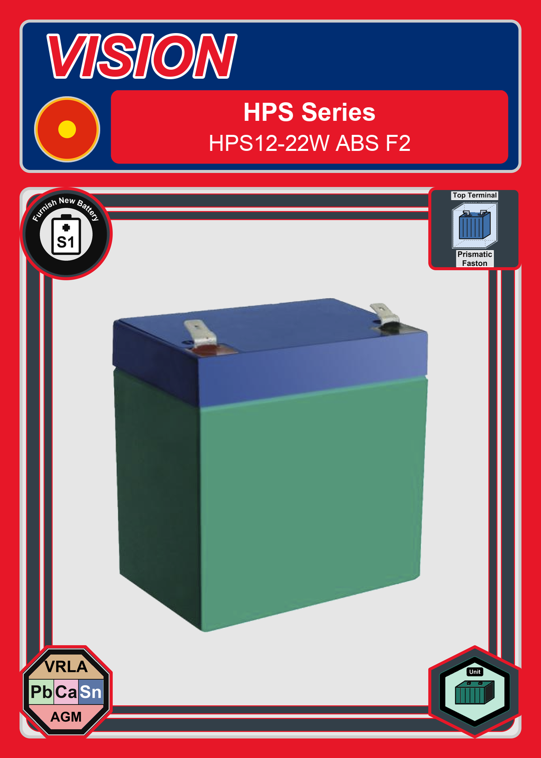 Furnish New Battery Vision HPS Series HPS12 22W ABS F2