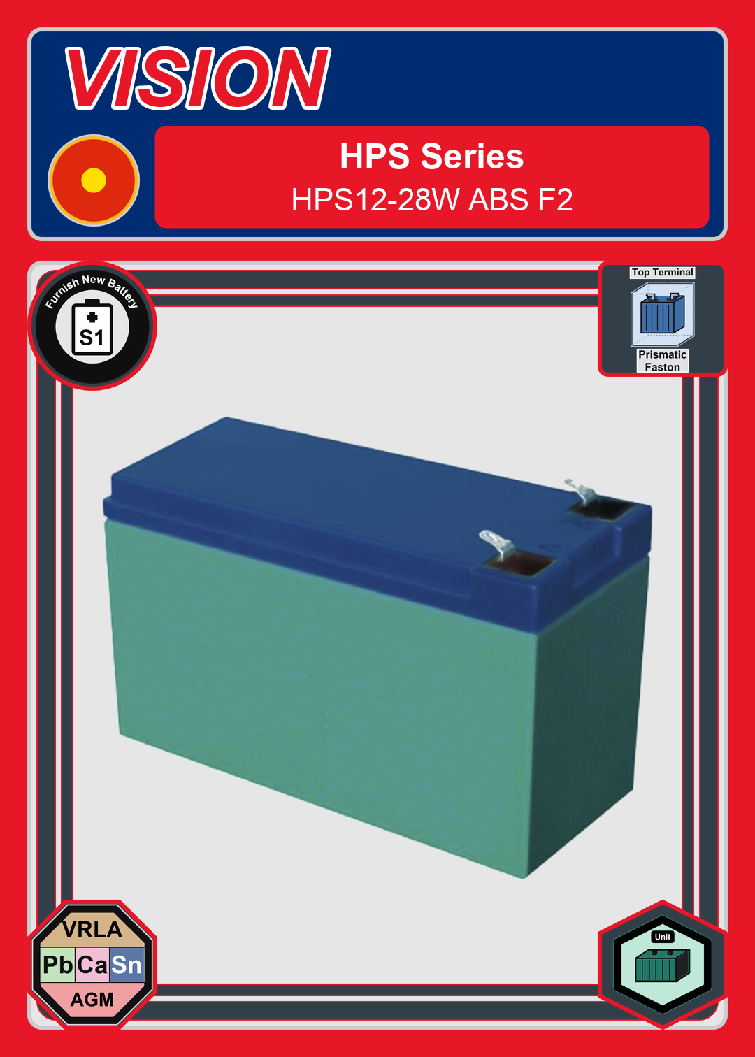 Furnish New Battery Vision HPS Series HPS12 28W ABS F2