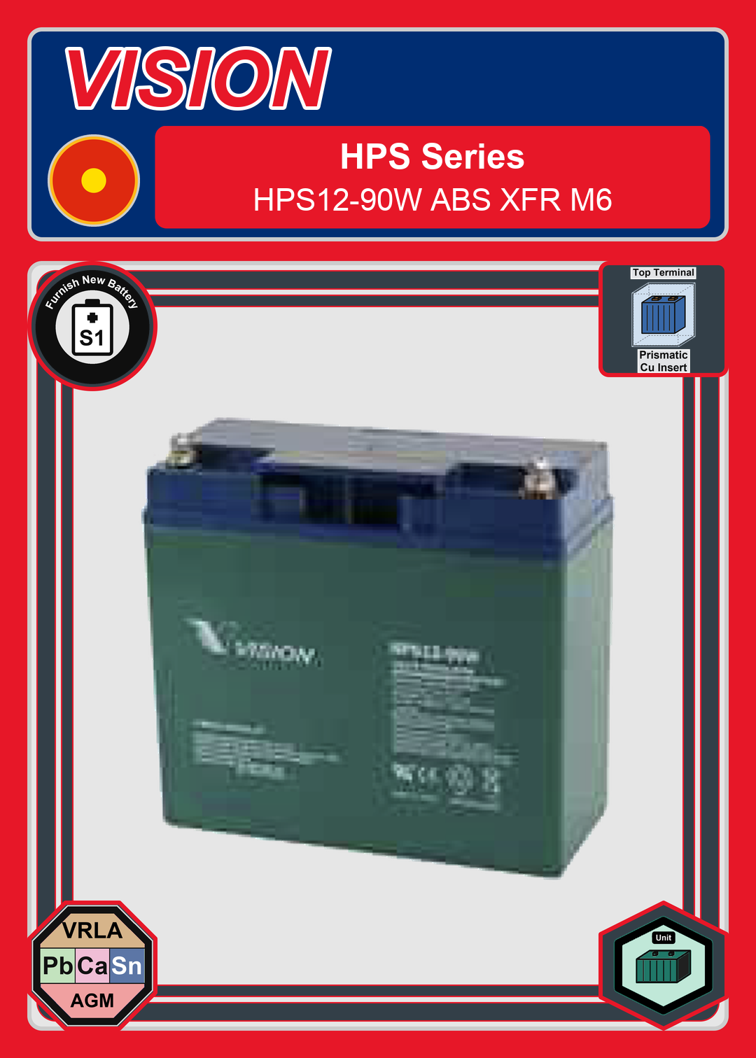 Furnish New Battery Vision HPS Series HPS12 90W ABS XFR M6