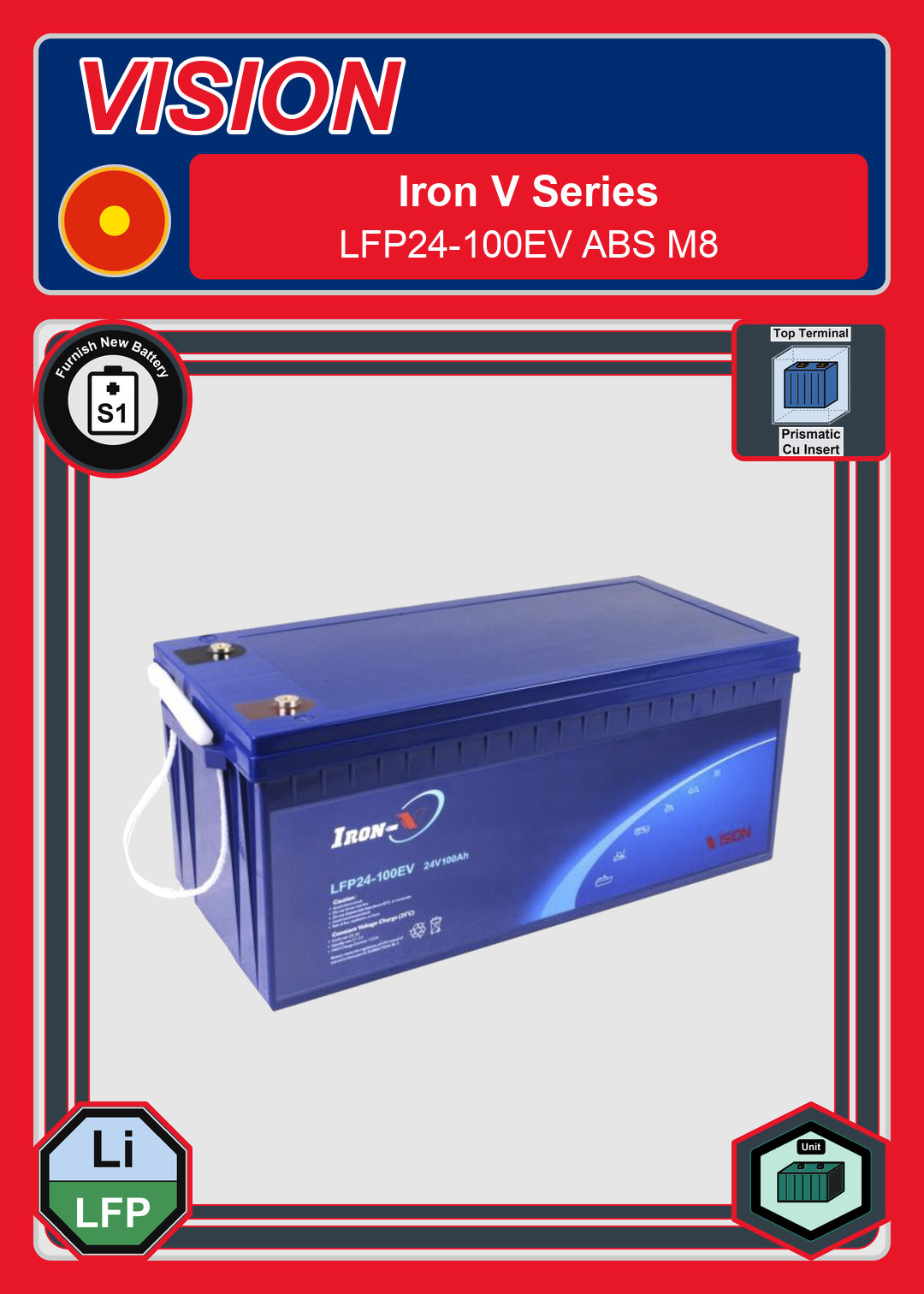 Furnish New Battery Vision Iron V Series LFP24 100EV ABS M8
