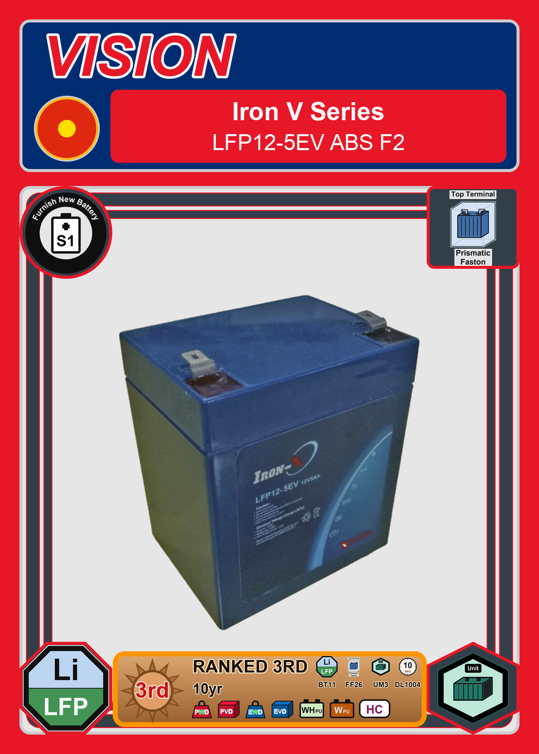 Furnish New Battery Vision Iron V Series LFP12 5EV ABS F2