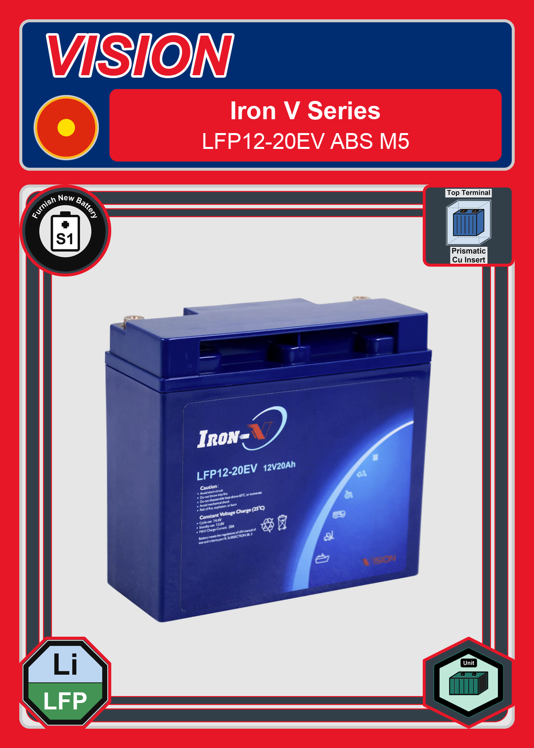 Furnish New Battery Vision Iron V Series LFP12 20EV ABS M5