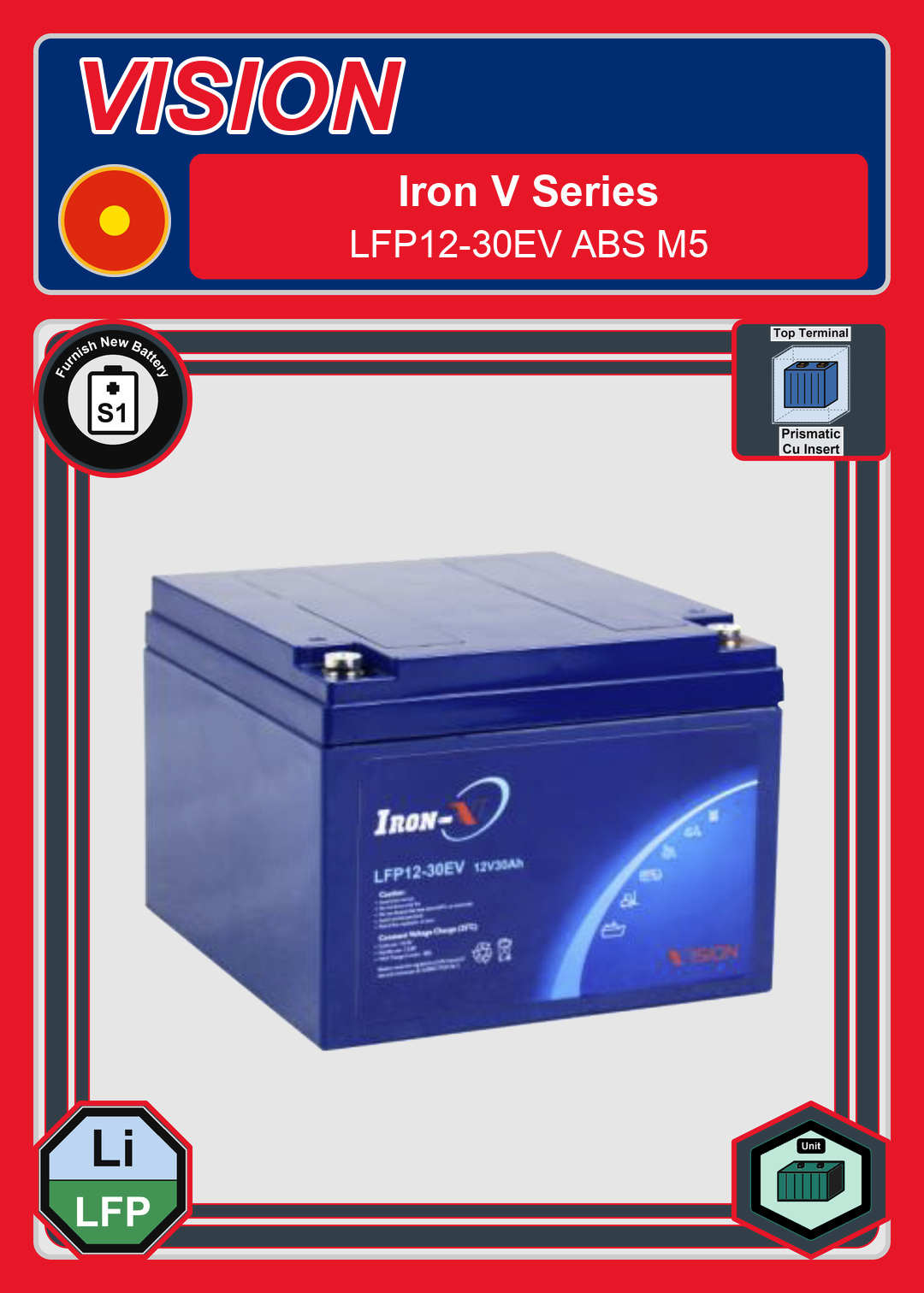 Furnish New Battery Vision Iron V Series LFP12 30EV ABS M5