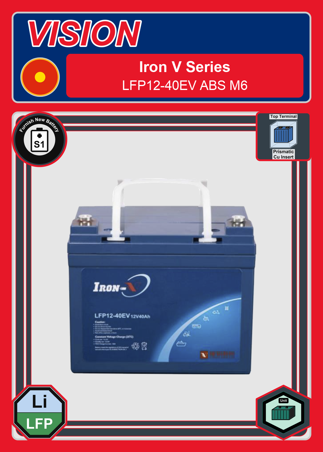 Furnish New Battery Vision Iron V Series LFP12 40EV ABS M6