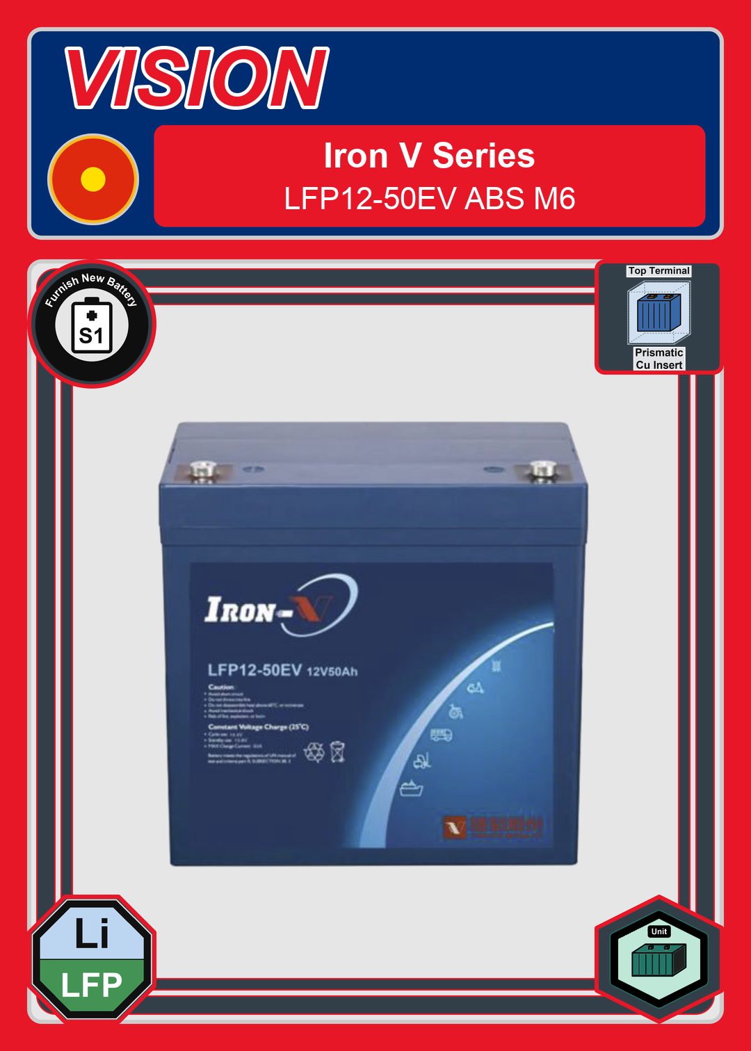 Furnish New Battery Vision Iron V Series LFP12 50EV ABS M6