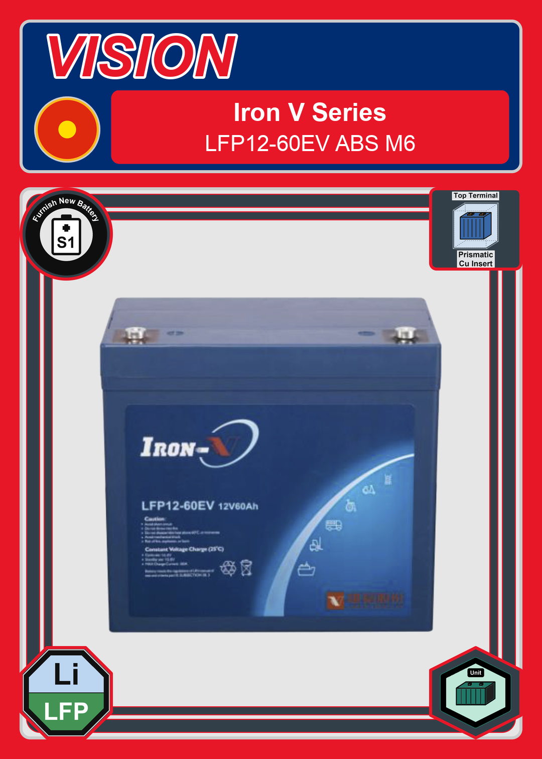 Furnish New Battery Vision Iron V Series LFP12 60EV ABS M6