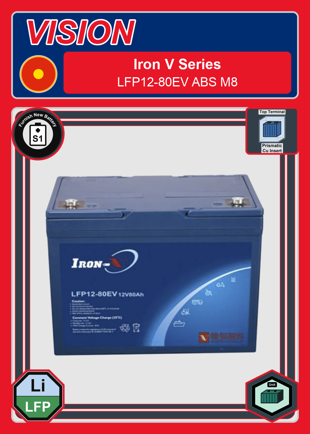 Furnish New Battery Vision Iron V Series LFP12 80EV ABS M8