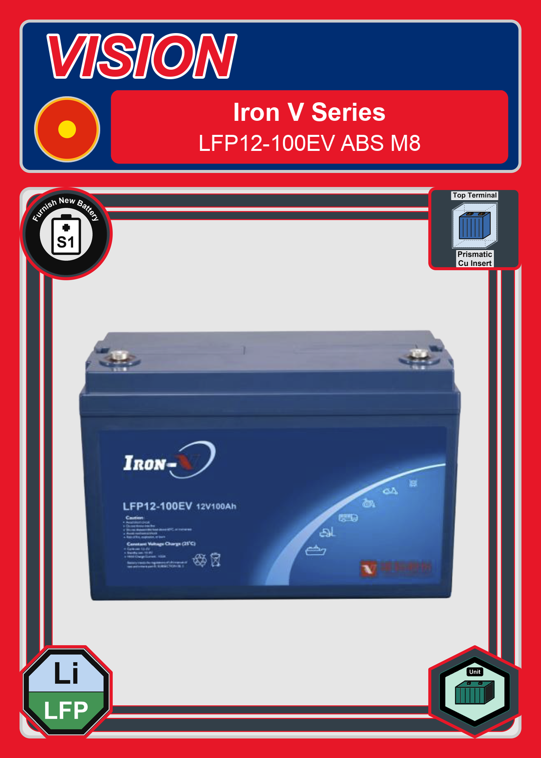 Furnish New Battery Vision Iron V Series LFP12 100EV ABS M8