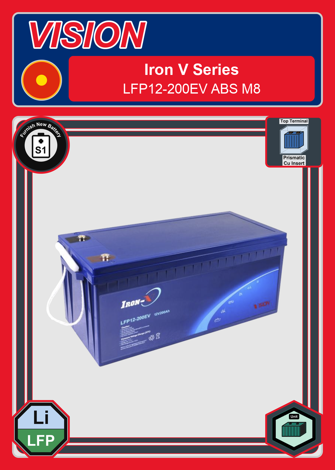 Furnish New Battery Vision Iron V Series LFP12 200EV ABS M8