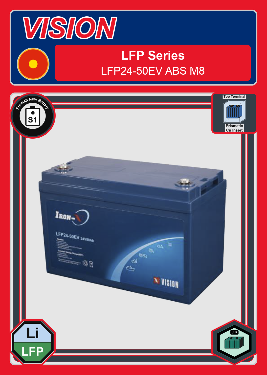 Furnish New Battery Vision LFP Series LFP24 50EV ABS M8