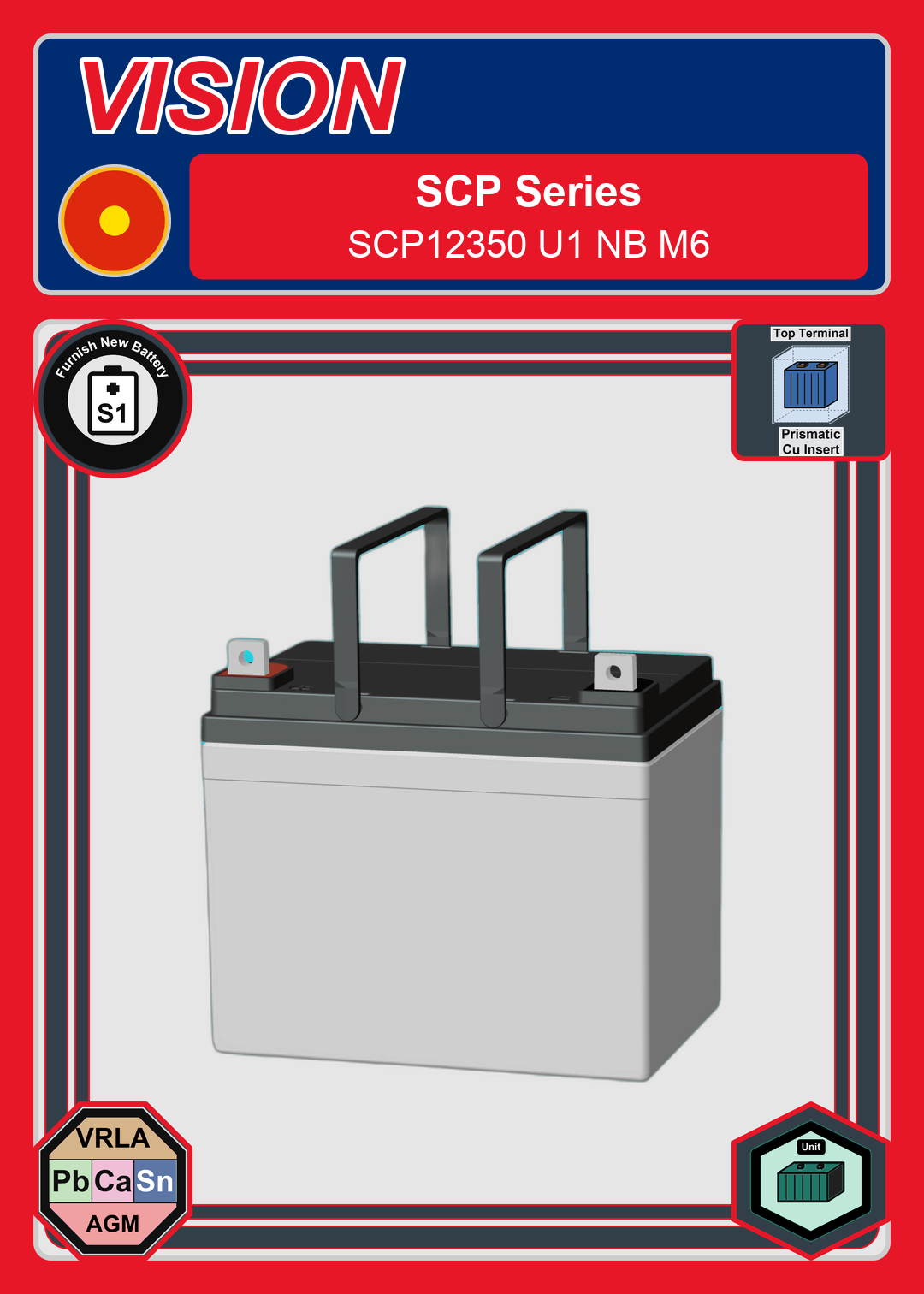 Furnish New Battery Vision SCP Series SCP12350 U1 NB M6