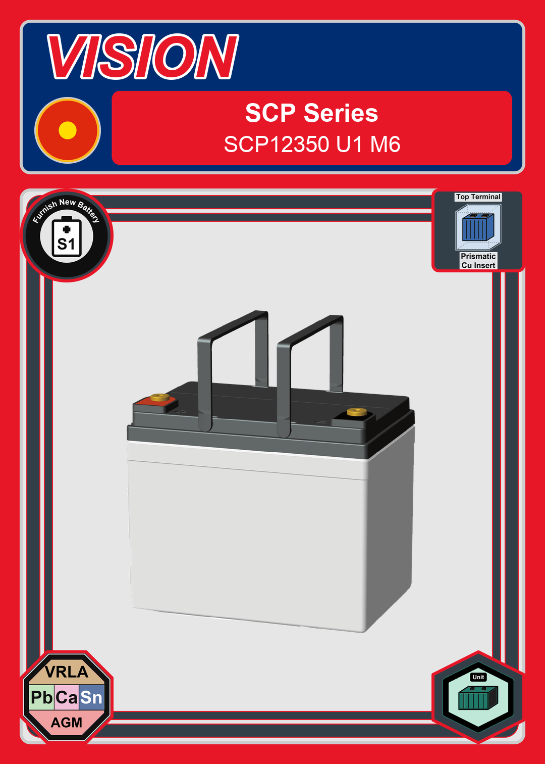 Furnish New Battery Vision SCP Series SCP12350 U1 M6