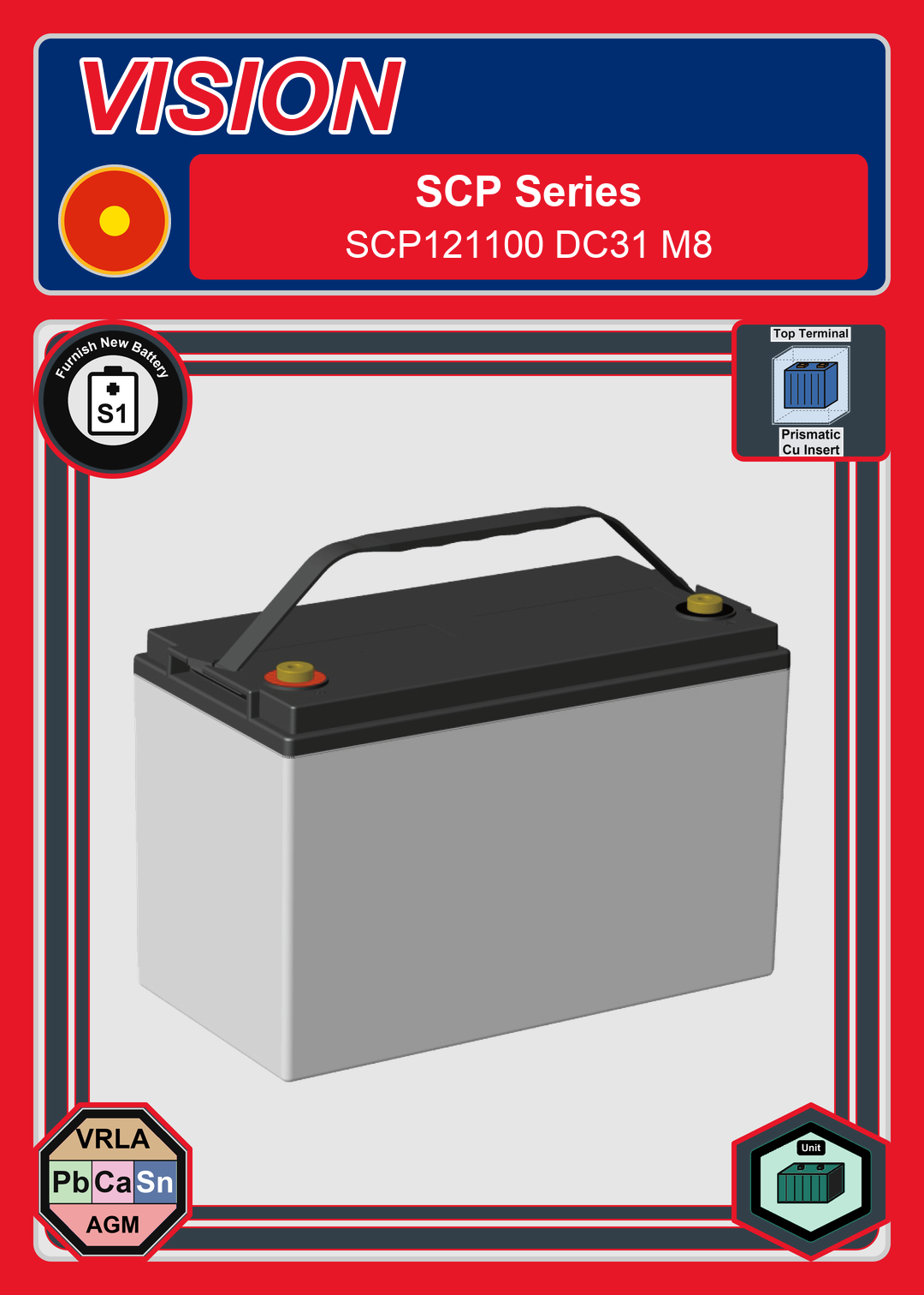 Furnish New Battery Vision SCP Series SCP121100 DC31 M8