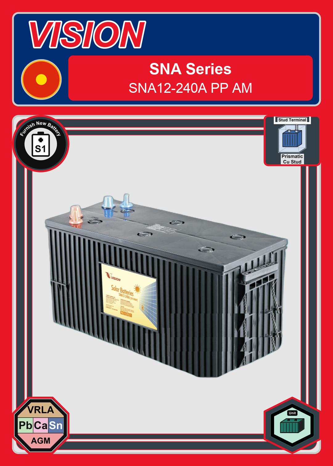 Furnish New Battery Vision SNA Series SNA12 240A PP AM