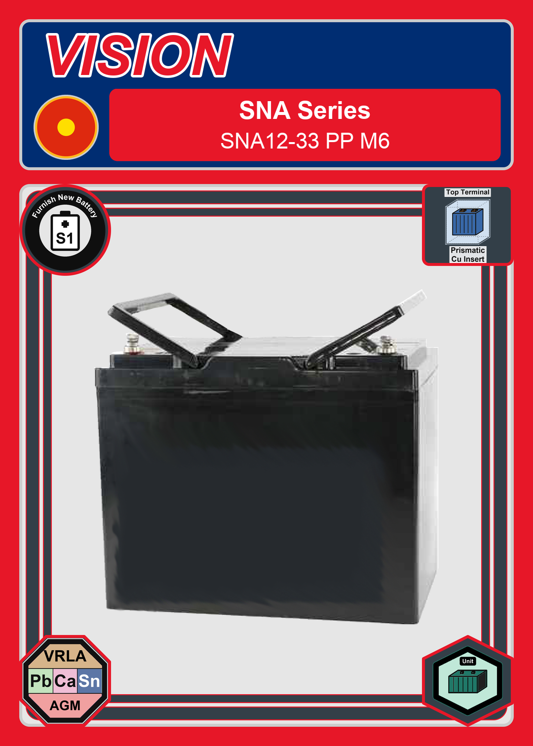Furnish New Battery Vision SNA Series SNA12 33 PP M6
