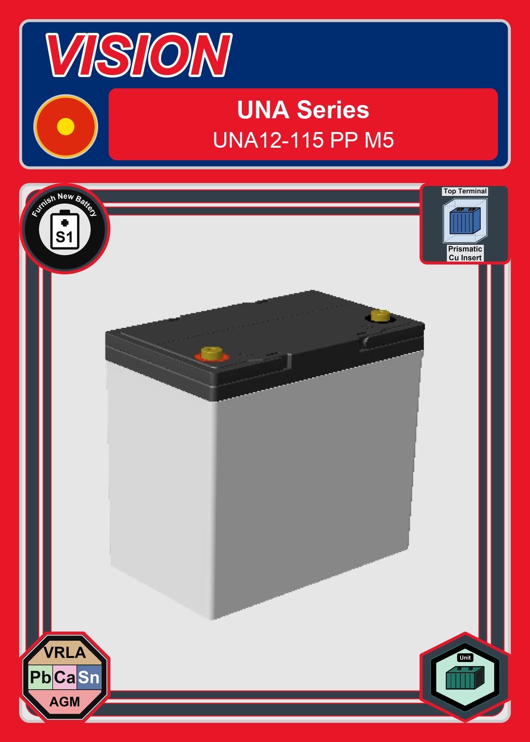 Furnish New Battery Vision UNA Series UNA12 115 PP M5