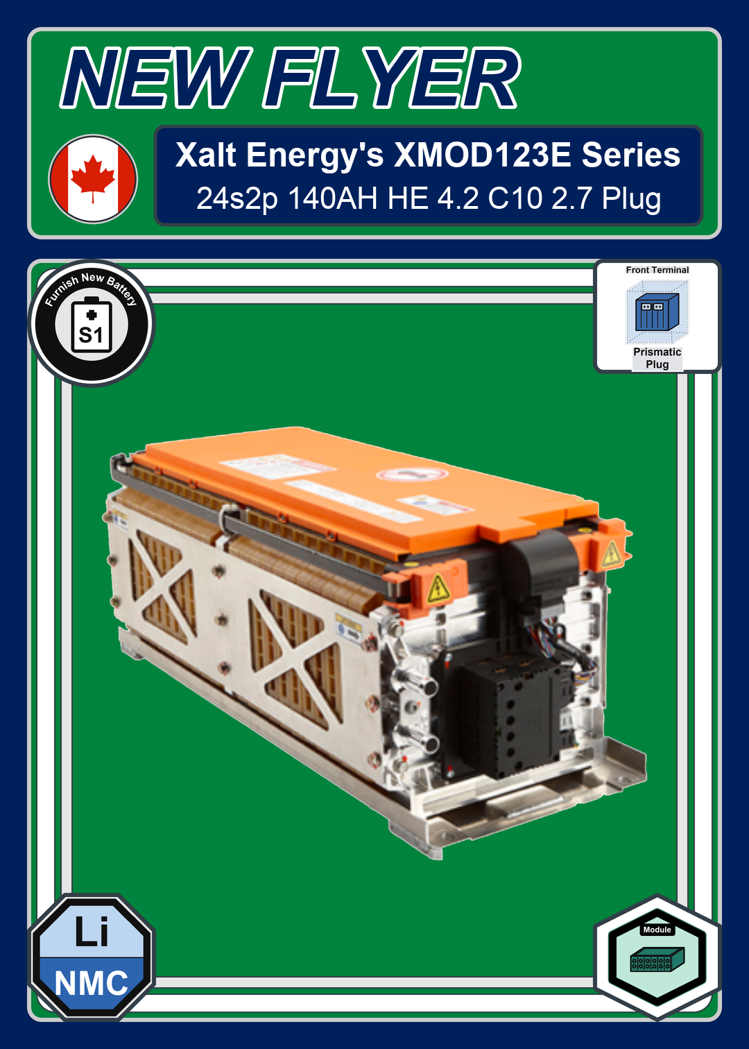 Furnish New Battery Xalt Energy XMOD123E Series 24s2p 140AH HE 4 2 C10 2 7 Plug