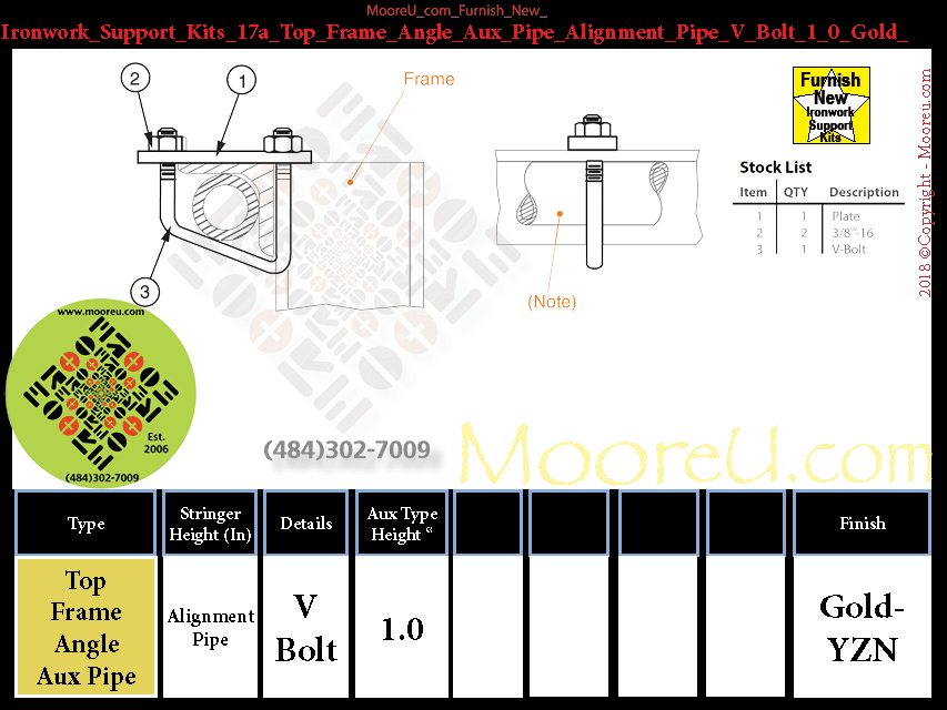 Furnish New Ironwork Support Kits 17a Top Frame Angle Aux Pipe Alignment Pipe V Bolt 1 0 Gold YZN
