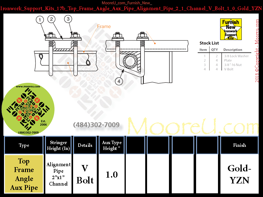 Furnish New Ironwork Support Kits 17b Top Frame Angle Aux Pipe Alignment Pipe 2 1 Channel V Bolt 1 0 Gold YZN