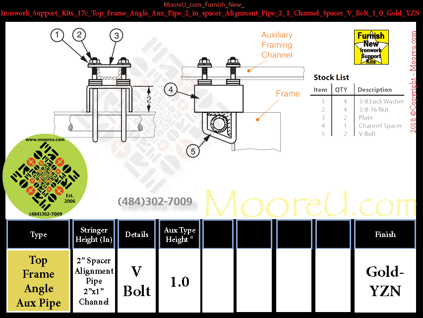 Furnish New Ironwork Support Kits 17c Top Frame Angle Aux Pipe 2 in spacer Alignment Pipe 2 1 Channel Spacer V Bolt 1 0 Gold YZN