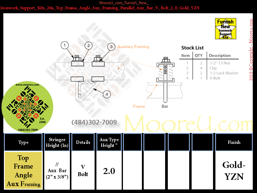 Furnish New Ironwork Support Kits 20a Top Frame Angle Aux Framing Parallel Aux Bar V Bolt 2 0 Gold YZN