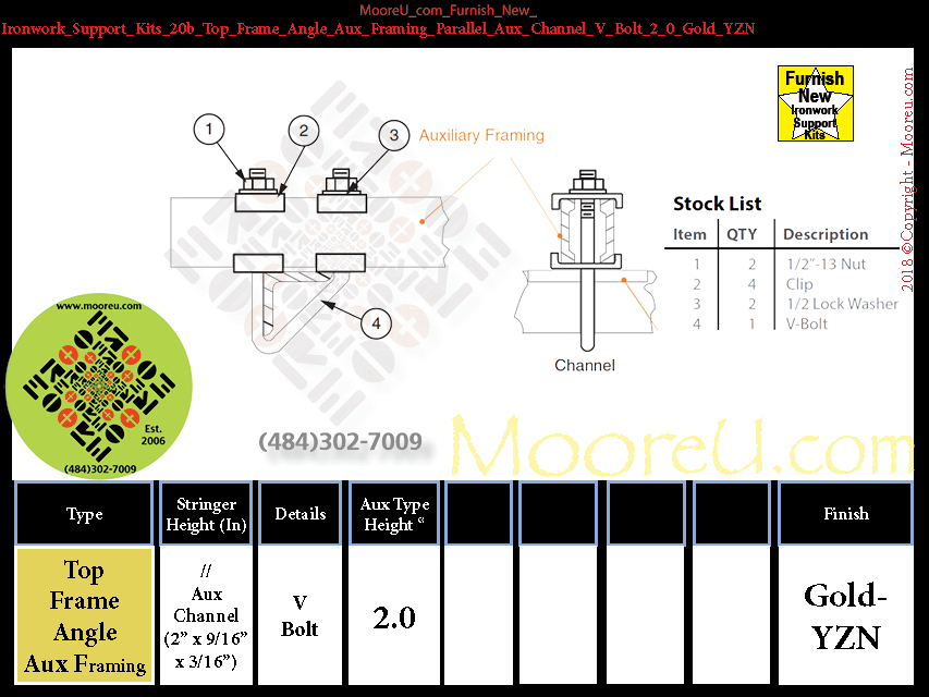 Furnish New Ironwork Support Kits 20b Top Frame Angle Aux Framing Parallel Aux Channel V Bolt 2 0 Gold YZN