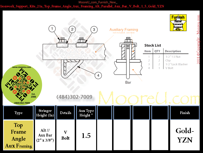 Furnish New Ironwork Support Kits 21a Top Frame Angle Aux Framing Alt Parallel Aux Bar V Bolt 1 5 Gold YZN