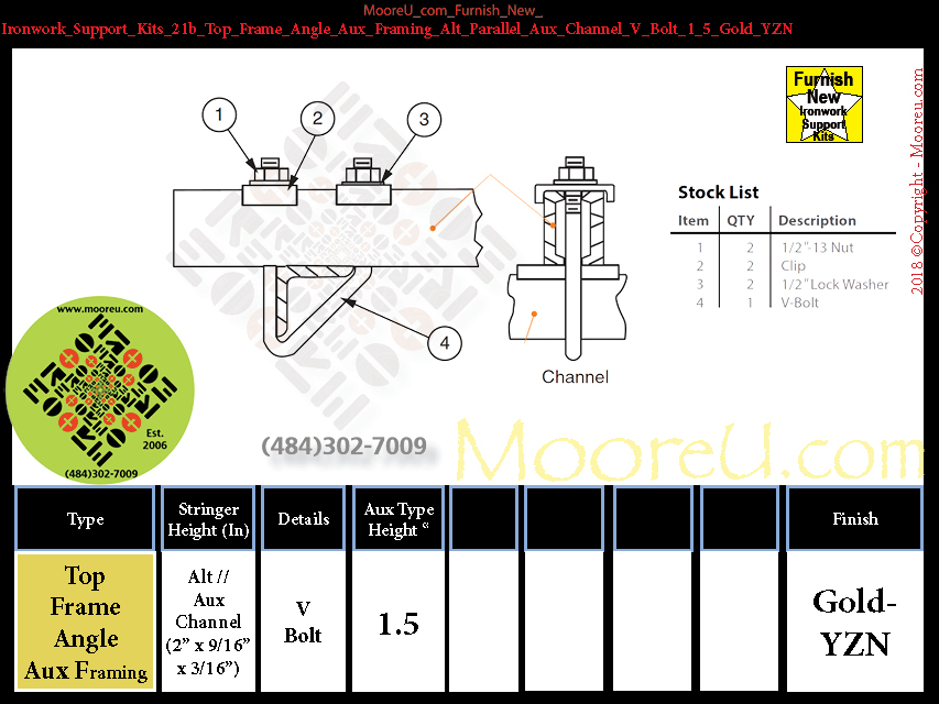 Furnish New Ironwork Support Kits 21b Top Frame Angle Aux Framing Alt Parallel Aux Channel V Bolt 1 5 Gold YZN