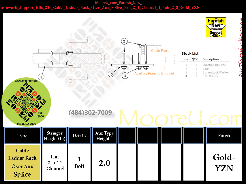 Furnish New Ironwork Support Kits 22c Cable Ladder Rack Over Aux Splice Flat 2 1 Channel J Bolt 2 0 Gold YZN