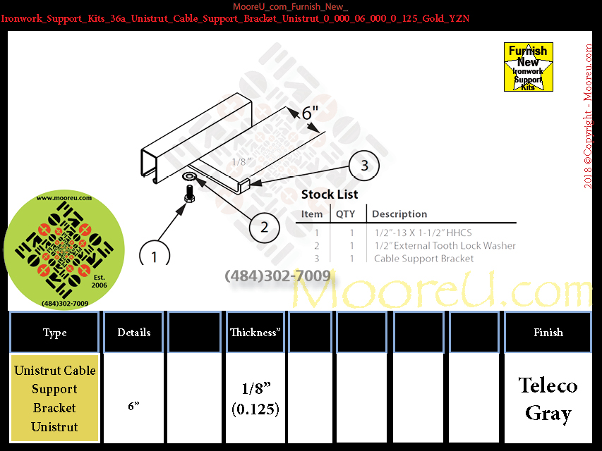 Product image for Furnish New Ironwork Support Kits 36a Unistrut Cable Support Bracket Unistrut 0 000 06 000 0 125 Gold YZN
