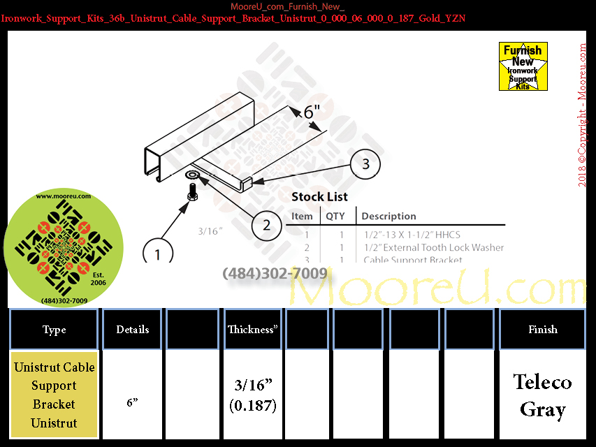 Product image for Furnish New Ironwork Support Kits 36b Unistrut Cable Support Bracket Unistrut 0 000 06 000 0 187 Gold YZN