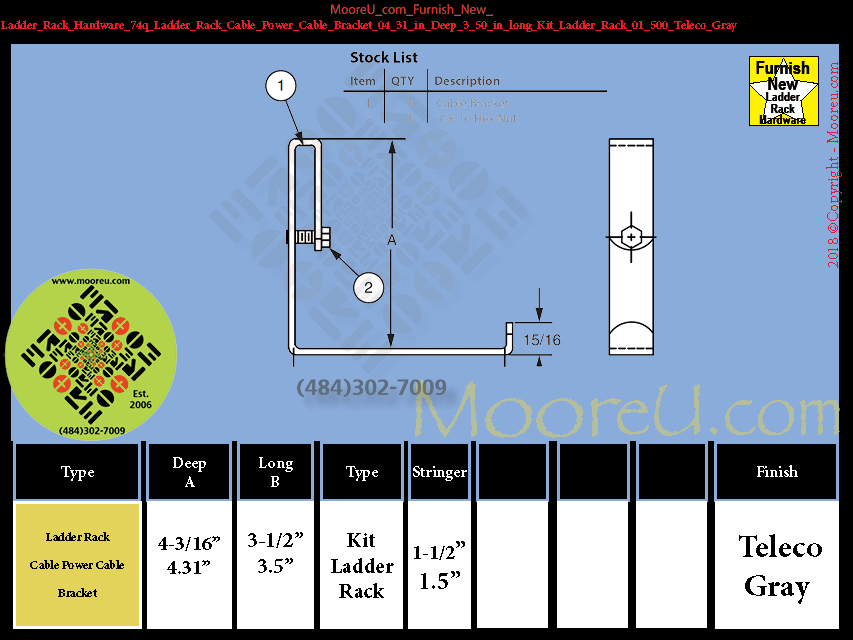 Furnish New Ladder Rack Hardware 74q Ladder Rack Cable Power Cable Bracket 04 31 in Deep 3 50 in long Kit Ladder Rack 01 500 Teleco Gray